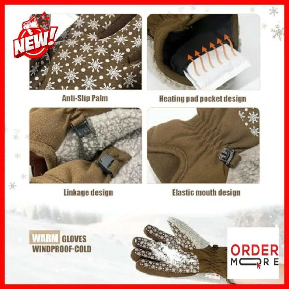 Women's Sherpa Gloves with 3M Thinsulate Insulation Anti-Slip Grip